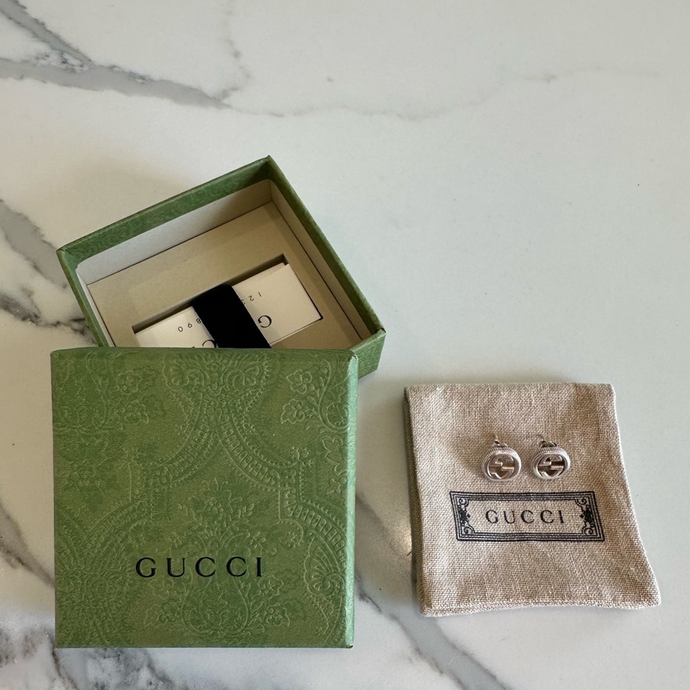 Gucci Logo Interlocking Earrings Silver - image 4